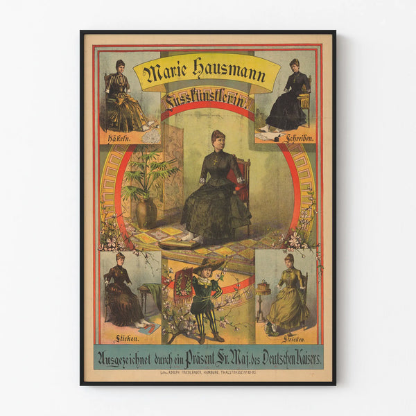 Vintage poster of Marie Hausmann, fine art artist at the foot