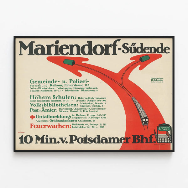 Vintage Transit Poster Mariendorf-Südende Berlin Subway — framed artwork on a wall