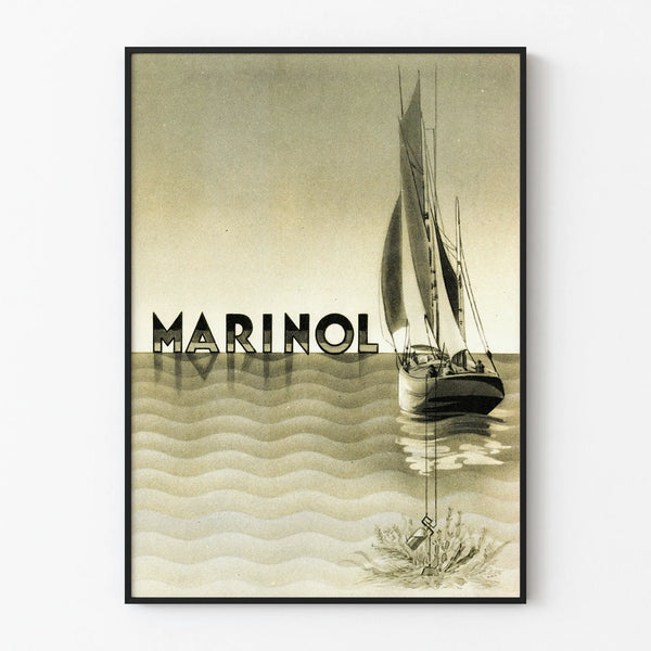 Vintage Marinol poster with sailboat and marine background