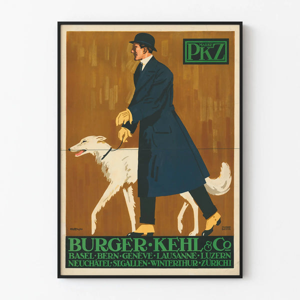 Vintage Poster PKZ Man in Coat with Dog for Wall Decoration