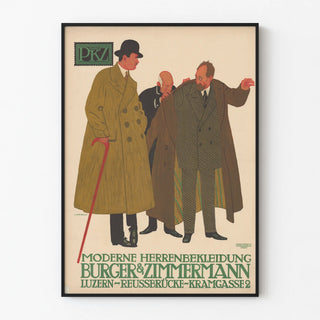 Vintage poster PKZ modern men's clothing Burger & Zimmermann
