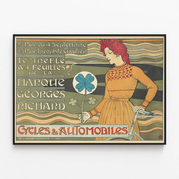 Vintage Poster of the Georges Richard Cycles & Automobiles Brand — framed artwork on a wall
