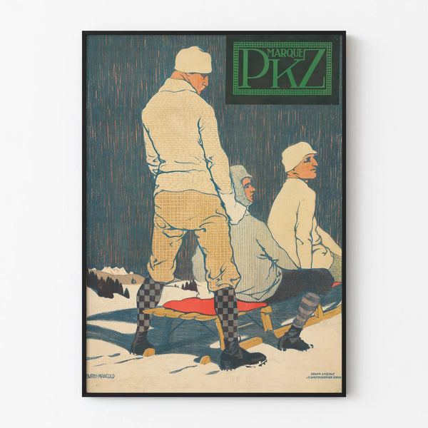 Vintage poster PKZ brand - Winter sports and retro elegance