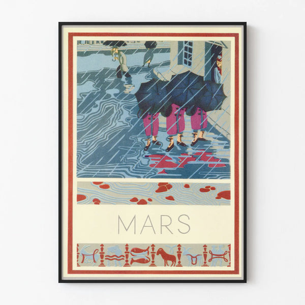 Vintage decorative poster with weather theme and March