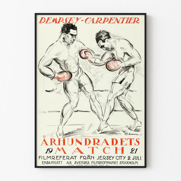 Vintage poster of Dempsey vs Carpentier boxing match 1921 - Match of the Century