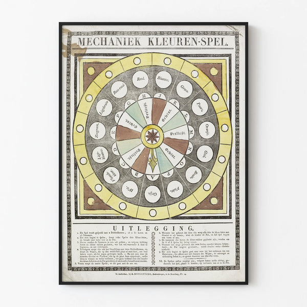 Vintage circular poster of a mechanical game in colors