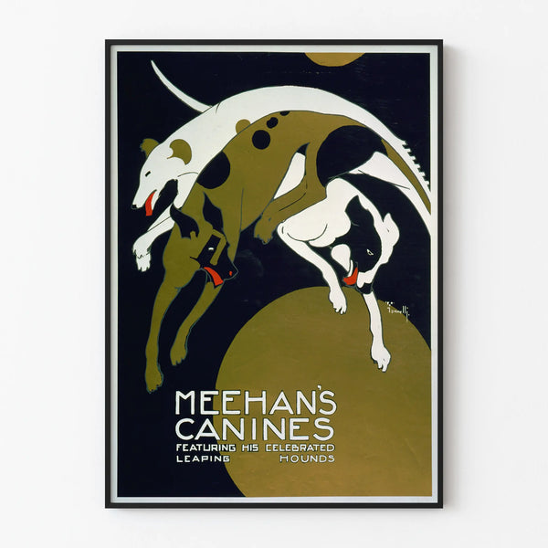 Vintage poster of jumping dogs for wall decoration