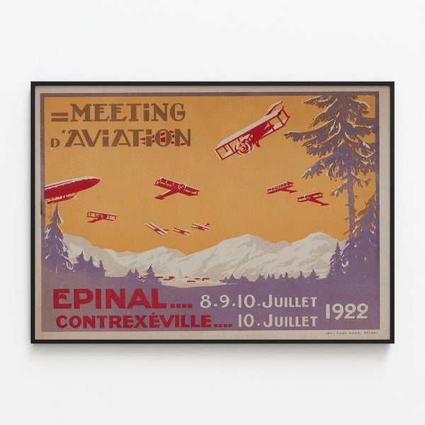 Vintage Poster of the Aviation Meeting Épinal Contrexéville 1922 — framed artwork on a wall