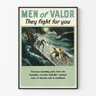 Military poster 'Men of Valor' - Landing on German submarine