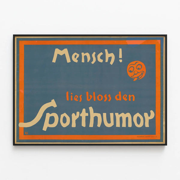 Vintage German Poster 'Mensch! Lies bloss den Sporthumor' Wall Decoration — framed artwork on a wall
