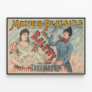 Vintage Poster Menus Plaisirs Louise Balty Revue Taraboum — framed artwork on a wall