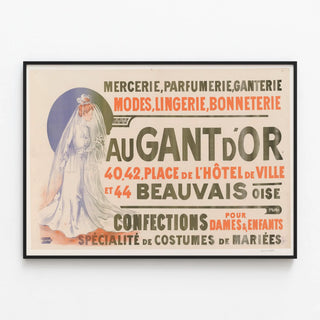 Vintage Poster for Haberdashery, Perfumery, Ganterie, Fashion, Lingerie, and Hosiery — framed artwork on a wall