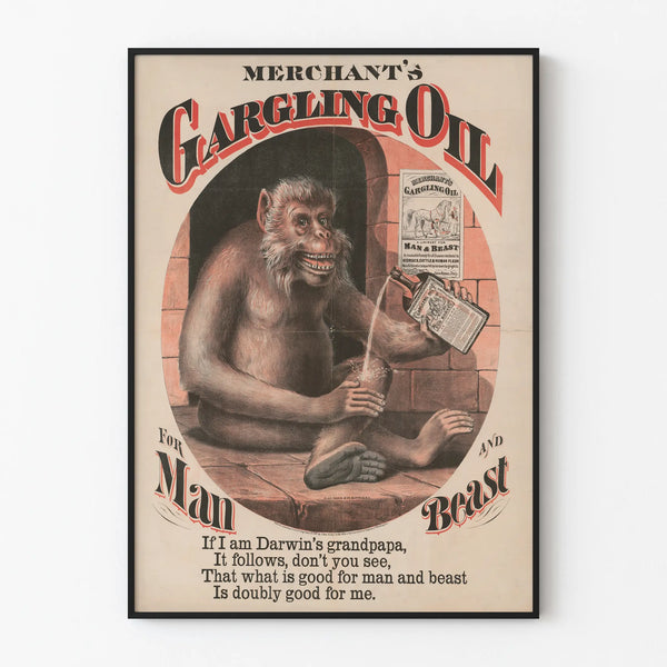 Vintage poster for Merchant's Gargling Oil for wall decoration