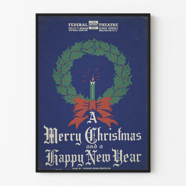 Decorative Christmas Poster with Holly Wreath and Candle