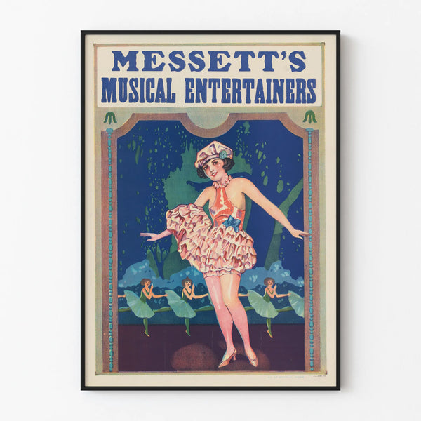 Vintage poster Messett's Musical Entertainers dancer on stage