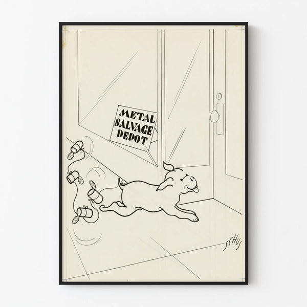 Cartoon dog poster and can of soup - Metal Salvage Depot