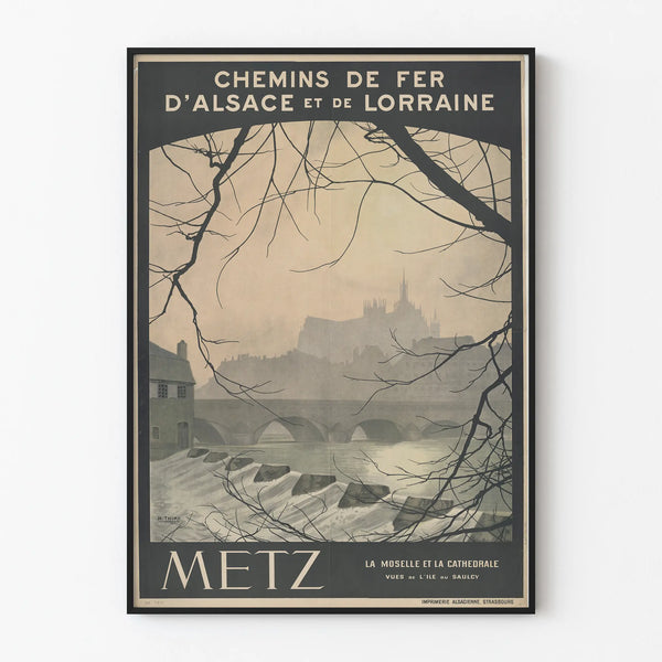 Vintage Poster of Metz Moselle and Cathedral Island of Saulcy