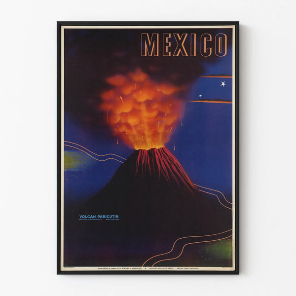 Vintage poster of Parícutin volcano in Mexico for wall decoration