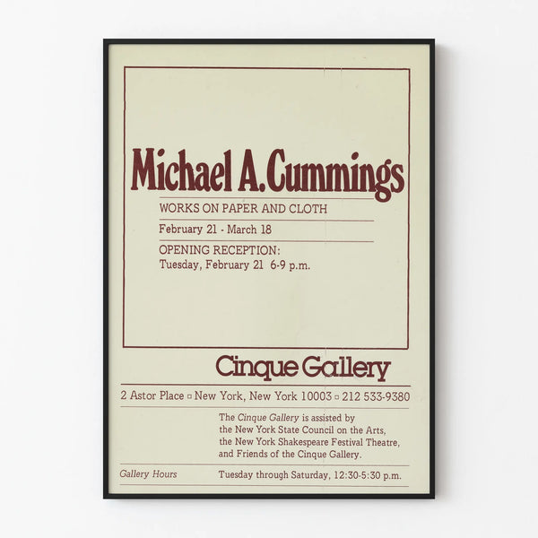 Exhibition poster by Michael A. Cummings on paper and fabric - Cinque Gallery