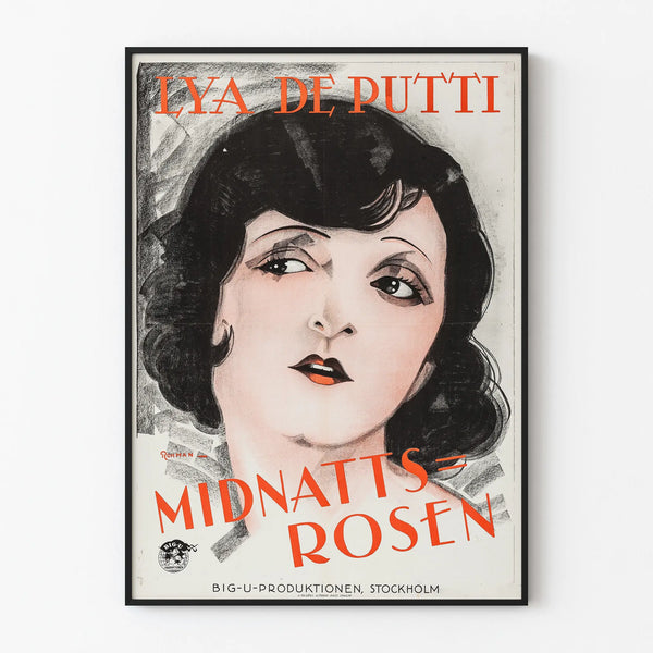 Vintage Poster Midnatts Rosen - Expressive Female Portrait