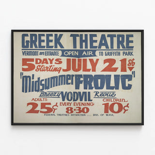 Greek Theatre Poster - Midsummer Frolic — framed artwork on a wall