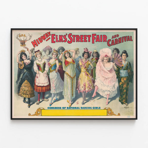 Vintage Poster Midway Elks Street Fair and Carnival — framed artwork on a wall