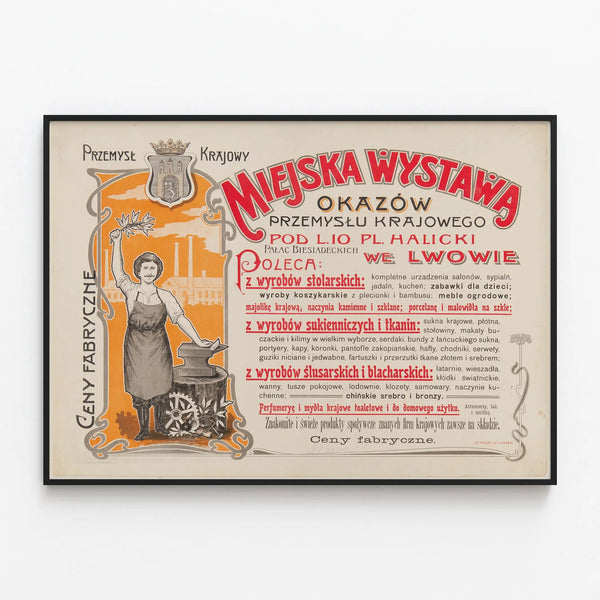 Vintage Poster for Local Industry Exhibition in Lwow — framed artwork on a wall