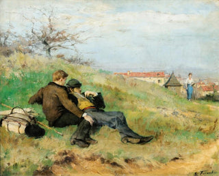 Mathias Schif and Camille Martin sitting in the countryside - Émile Friant — artwork view