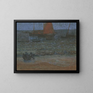 Marine painting at dusk - Émile Jourdan — framed artwork on a wall