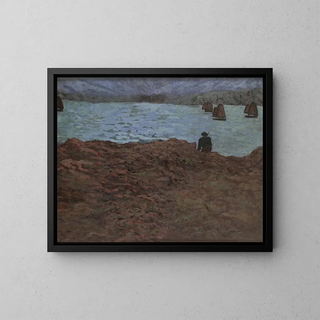 Fishermen and fishing boat - Émile Jourdan — framed artwork on a wall