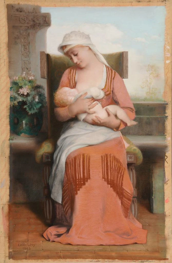 The Young Mother - Émile Lévy — framed artwork on a wall