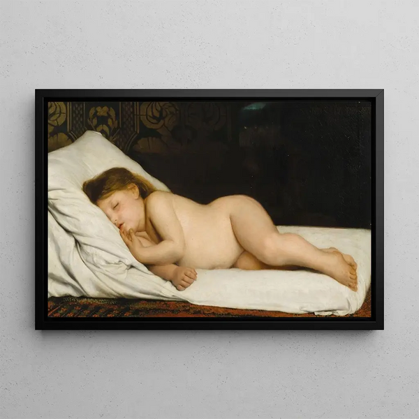 Child Sleeping Painting - Émile Lévy — framed artwork on a wall