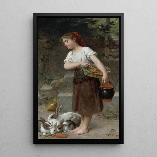 Nourrir les Lapins - Émile Munier — framed artwork on a wall