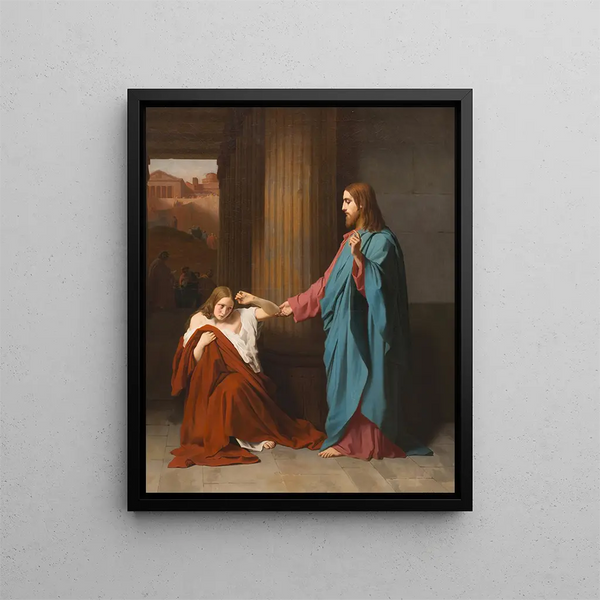 The Christ and the adulterous woman - Émile Signol — framed artwork on a wall