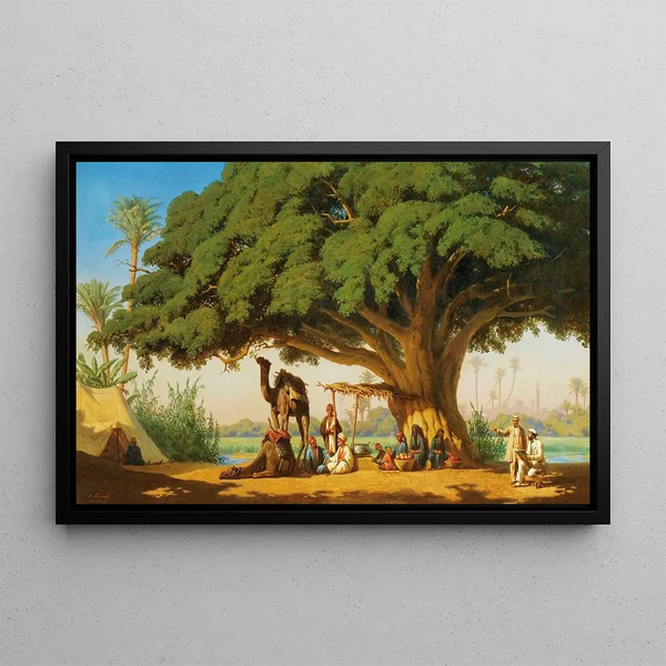 Artists on a journey sketching an Arab camp in Cairo - Émile Vernet-Lecomte — framed artwork on a wall