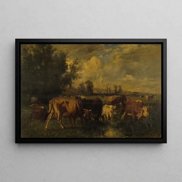 Bétail dans un champ - Émile van Marcke — framed artwork on a wall