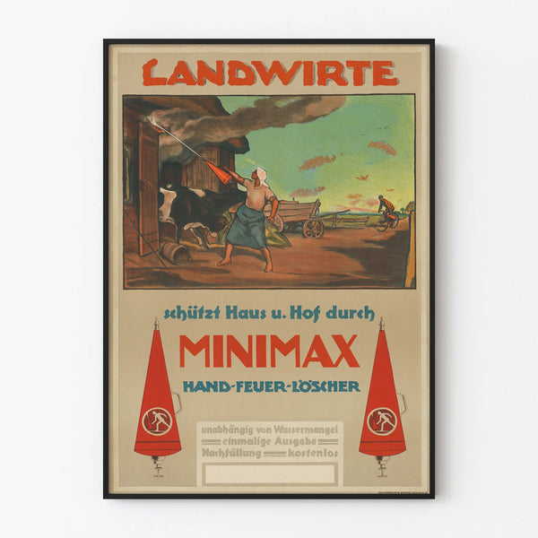 Vintage Minimax portable fire extinguisher poster for wall decoration