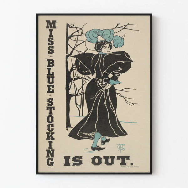 Vintage Poster Miss Blue Stocking - Art Deco Wall Decoration