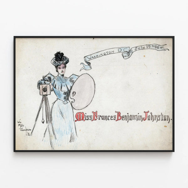 Vintage poster of Miss Frances Benjamin Johnston in Washington DC 1896 — framed artwork on a wall