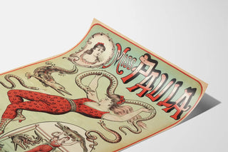 Vintage poster of Miss Paula, the snake and crocodile tamer