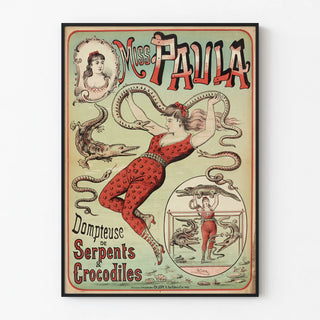 Vintage poster of Miss Paula, the snake and crocodile tamer