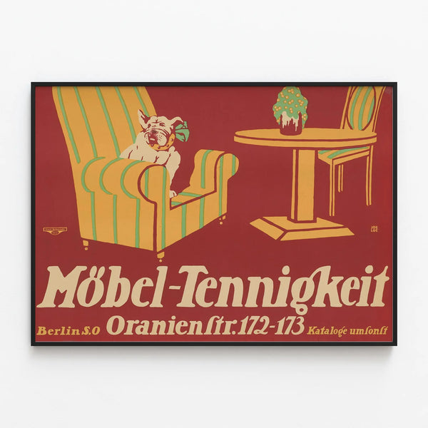 Vintage poster Möbel-Tennigkeit Berlin retro wall decoration — framed artwork on a wall