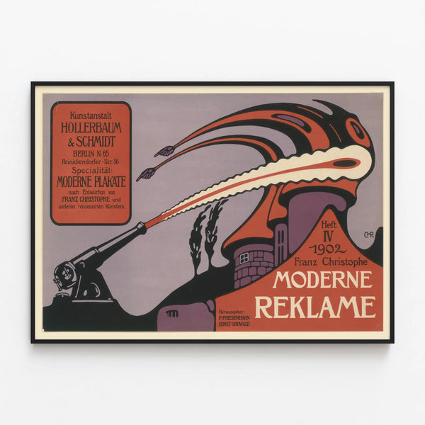 Vintage Wall Decoration Poster Moderne Reklame 1902 by Franz Christophe — framed artwork on a wall