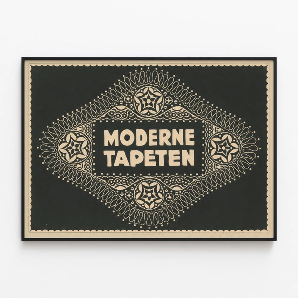 Modern black and beige decorative poster with geometric design — framed artwork on a wall