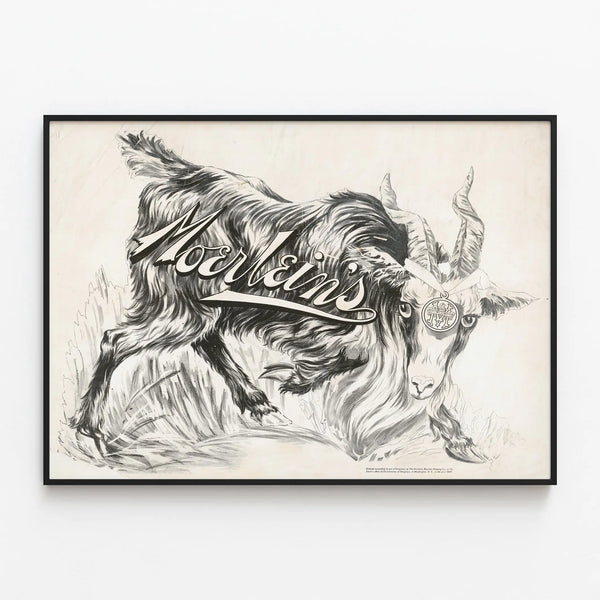 Vintage Decorative Poster of Chèvre Moerlein's in Black and White — framed artwork on a wall