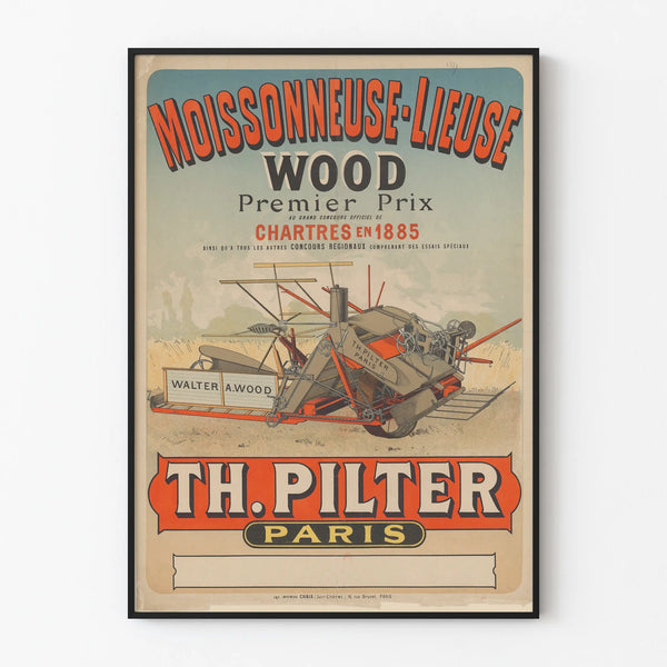 Vintage Poster of a Harvesting Combine Harvester in Wood - Industrial Wall Decoration