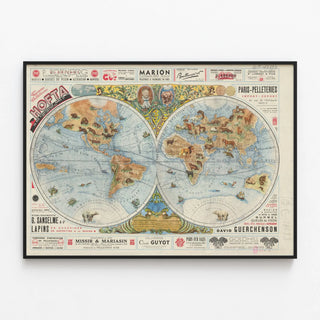 Wall Poster World Map Distribution of Fur Animals — framed artwork on a wall