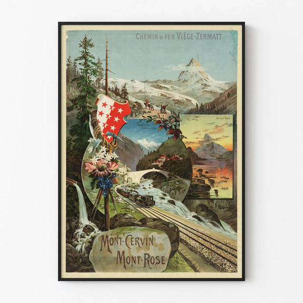 Vintage poster of Mont-Cervin, Mont-Rose, Viège-Zermatt railway