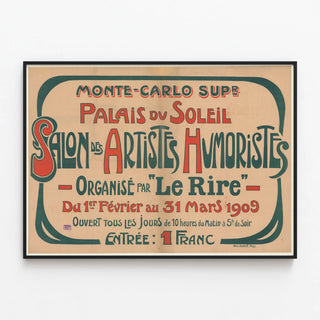 Vintage poster of the comedians' art exhibition in Monte-Carlo 1909 — framed artwork on a wall