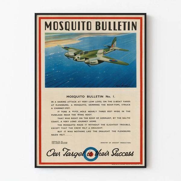 Vintage Mosquito Bulletin Poster Military Aircraft Wall Decoration